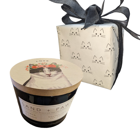 Sand + Paws GUAVA MANGO Cat Themed Candle - Gift wrapped! - Picture 1 of 4